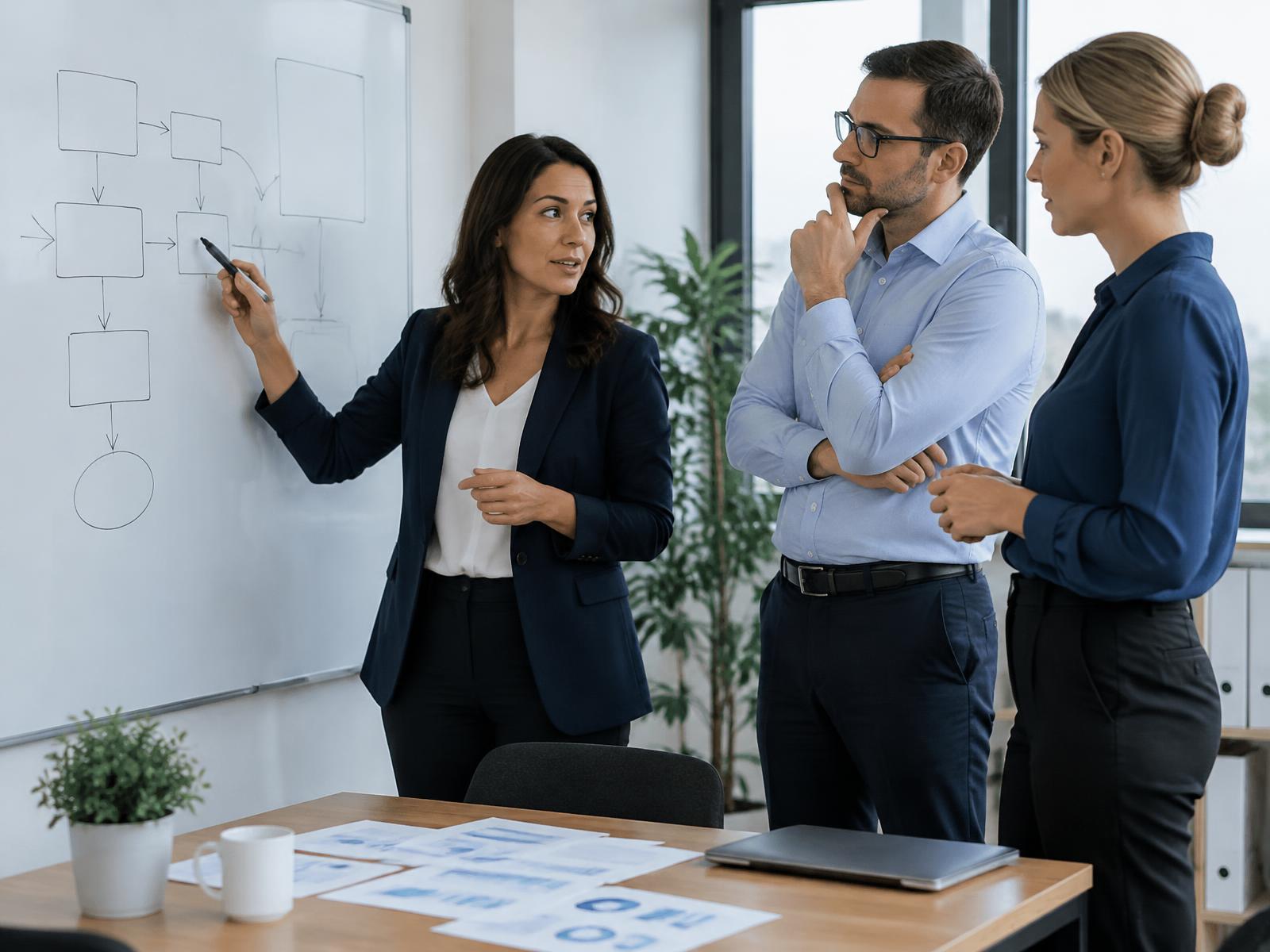Team mapping out a business workflow during a planning session